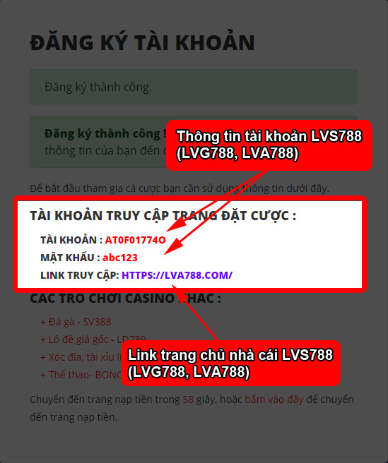 Thông tin tài khoản LVS788